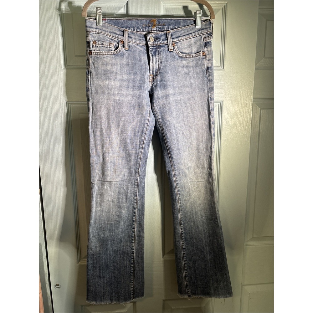 VTG 7 for all mankind jeans Light Wash Raw Hem USA Straight Leg Bootcut Sz 28/30